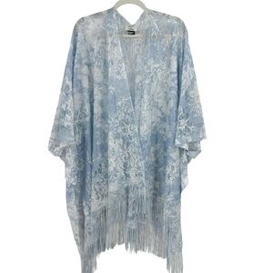 David & Young Pale Blue Lace Fringe Kimono Shawl Wrap OS